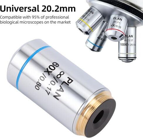 EBTOOLS 60X Microscope Objective Lens, 20.2mm Thread Interface, Optical Glass, Multilayer Coating, with Storage Box, Reduces Stray Light and Reflections, for Biological Microscopes in Saudi Arabia