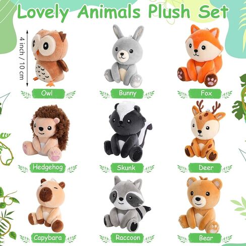 Aoriher 9 Pcs Small Forest Stuffed Animals Bulk 4 Inch Mini Woodland Plush Toys Deer Rabbit Owl Skunk Capybara Raccoon Hedgehog Brown Bear Fox for Kids Baby Shower Birthday Party Favors in Saudi Arabia