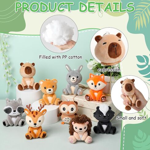 Aoriher 9 Pcs Small Forest Stuffed Animals Bulk 4 Inch Mini Woodland Plush Toys Deer Rabbit Owl Skunk Capybara Raccoon Hedgehog Brown Bear Fox for Kids Baby Shower Birthday Party Favors in Saudi Arabia
