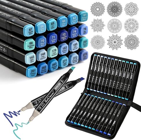 Blue Colors Alcohol Markers Set,24 Color Dual Tips Art Markers,Markers Pens for Artist Adults Coloring Illustration Painting DIY Crafts Making Art Supplies in Saudi Arabia