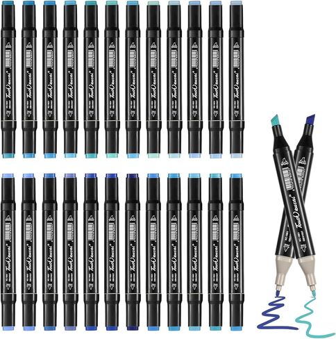Blue Colors Alcohol Markers Set,24 Color Dual Tips Art Markers,Markers Pens for Artist Adults Coloring Illustration Painting DIY Crafts Making Art Supplies in Saudi Arabia