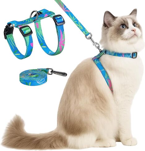 1 Set Cat Harness and Leash, Adjustable Escape Proof Cat Harness, Comfortable Soft Lightweight Design for Daily Walks and Travel, Neck 20-31CM Chest 26-43CM, (Hawaii Green) in Saudi Arabia