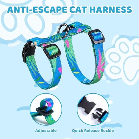 1 Set Cat Harness and Leash, Adjustable Escape Proof Cat Harness, Comfortable Soft Lightweight Design for Daily Walks and Travel, Neck 20-31CM Chest 26-43CM, (Hawaii Green) in Saudi Arabia