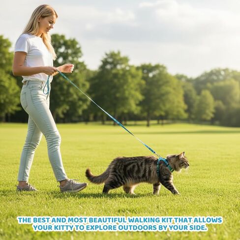 1 Set Cat Harness and Leash, Adjustable Escape Proof Cat Harness, Comfortable Soft Lightweight Design for Daily Walks and Travel, Neck 20-31CM Chest 26-43CM, (Hawaii Green) in Saudi Arabia