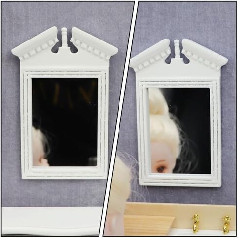 Mini House Mirror Model White Dollhouse Mirror Adornment 1/12 Scale Miniature Furniture Decorative Accessory for Creative Play and Home Decor in Saudi Arabia