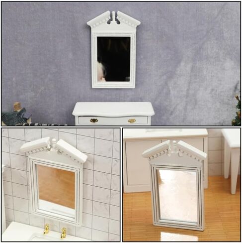 Mini House Mirror Model White Dollhouse Mirror Adornment 1/12 Scale Miniature Furniture Decorative Accessory for Creative Play and Home Decor in Saudi Arabia