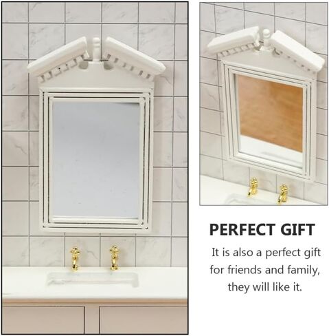 Mini House Mirror Model White Dollhouse Mirror Adornment 1/12 Scale Miniature Furniture Decorative Accessory for Creative Play and Home Decor in Saudi Arabia