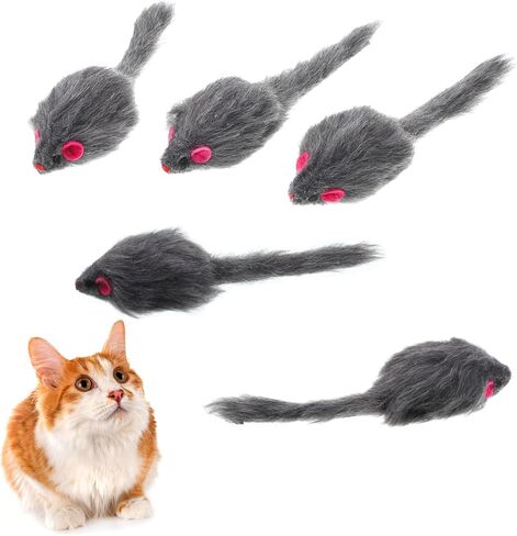 Cat Mouse Toy, 5 Pcs Faux Fur Mouse Toys for Cats 6.7" Cat Mice Toys Interactive Realistic Size Grey Furry Rattle Mice Cats Toy No Catnip Feline Chew Plaything Self Play (Grey) in Saudi Arabia