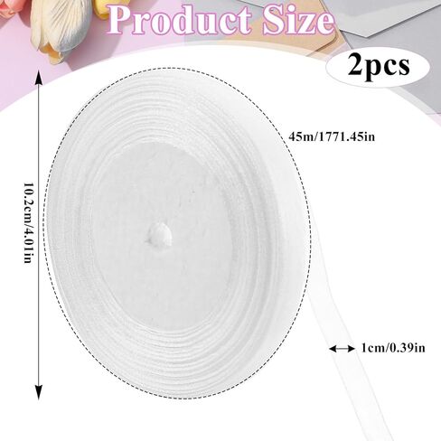 100 Yards 2/5 inch White Sheer Organza Ribbon Chiffon Fabric Mesh Ribbon Thin White Tulle Ribbons for Gift Wrapping, Wedding, Crafts, Decoration in Kuwait