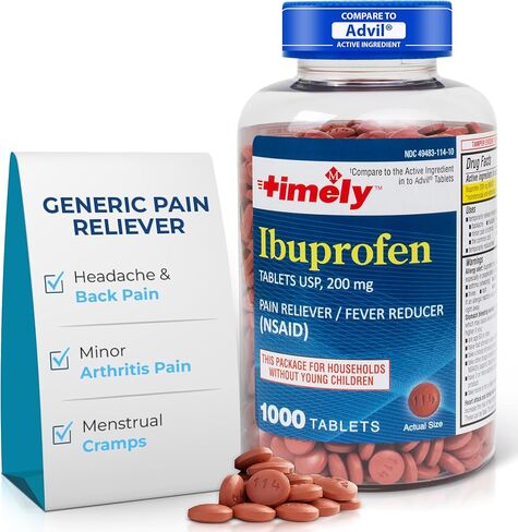 Timely - Ibuprofen 200mg - 500 Tablets - Compared to Advil Tablets - Pain Relief Tablets and Fever Reducer for Adults - for Headache Relief, Menstrual Pain, Tooth and Muscular Aches in Saudi Arabia