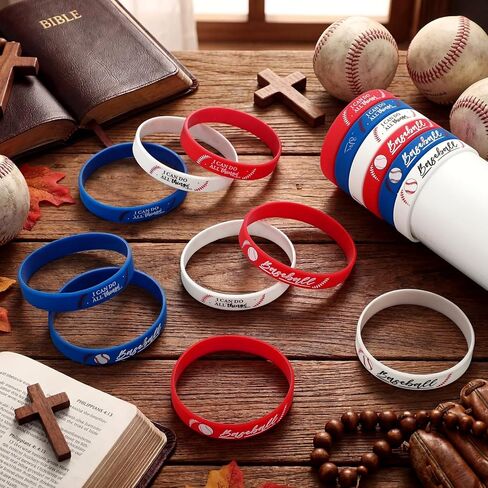 30 Pcs Inspirational Bible Verse Baseball Silicone Bracelets I Can Do All Things Baseball Wristbands Party Decorations Summer Party Decorations for Women Men in Kuwait