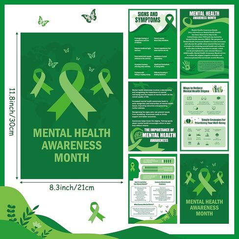WATINC Mental Health Awareness Posters - 6PCS Green Mental Health Bulletin Board Decorations for Classroom, Educational Psychological Therapy Counseling Wall Decor for Office Charity Supplies in Saudi Arabia