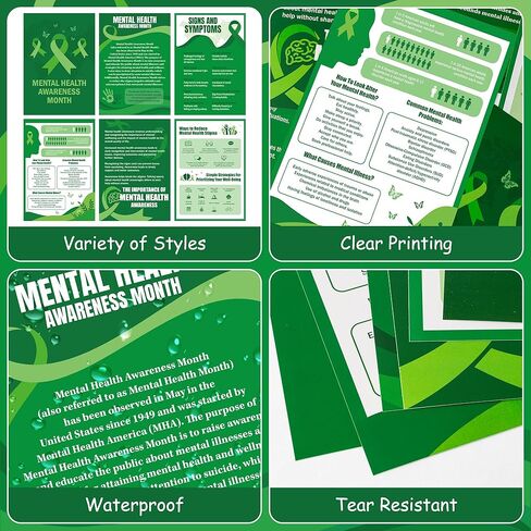 WATINC Mental Health Awareness Posters - 6PCS Green Mental Health Bulletin Board Decorations for Classroom, Educational Psychological Therapy Counseling Wall Decor for Office Charity Supplies in Saudi Arabia