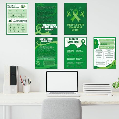 WATINC Mental Health Awareness Posters - 6PCS Green Mental Health Bulletin Board Decorations for Classroom, Educational Psychological Therapy Counseling Wall Decor for Office Charity Supplies in Saudi Arabia