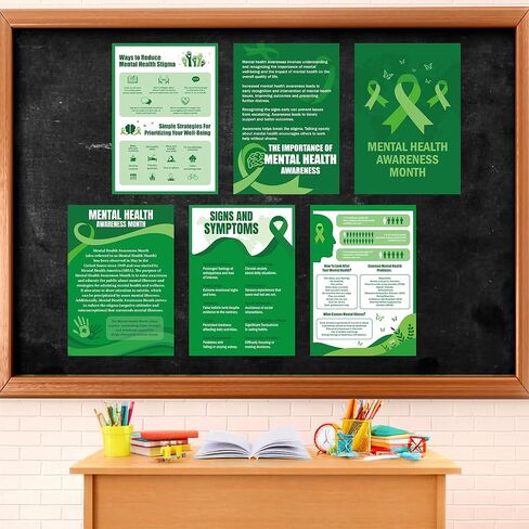 WATINC Mental Health Awareness Posters - 6PCS Green Mental Health Bulletin Board Decorations for Classroom, Educational Psychological Therapy Counseling Wall Decor for Office Charity Supplies in Saudi Arabia