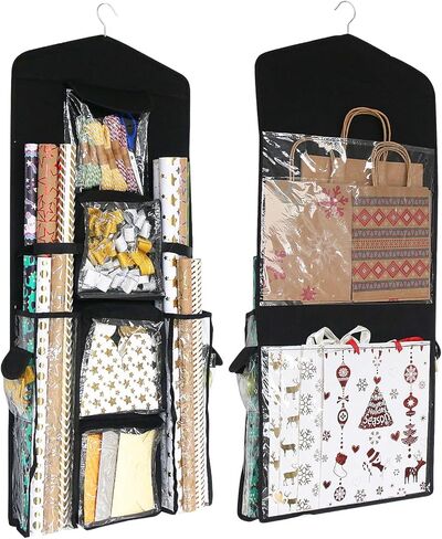 SumDirect Double-Sided Gift Wrap Organizer - White Hanging Wrapping Paper Gift Bag Storage Holder Pockets in Saudi Arabia