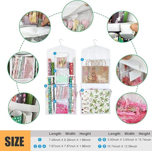 SumDirect Double-Sided Gift Wrap Organizer - White Hanging Wrapping Paper Gift Bag Storage Holder Pockets in Saudi Arabia