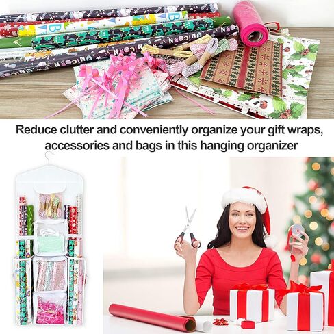 SumDirect Double-Sided Gift Wrap Organizer - White Hanging Wrapping Paper Gift Bag Storage Holder Pockets in Saudi Arabia