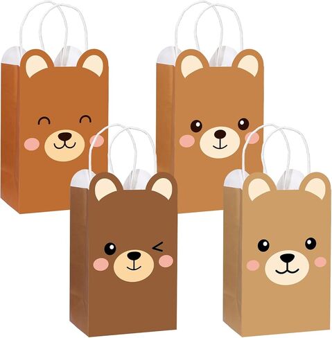 24Pcs Brown Bear Theme Party Favor Bags Bear Shaped Goodie Bags Candy Bag for Bears Birthday Party Decor Cute Bears Gift Treat Bag with Handle for Woodland Parties Kids Boys Girls Baby Shower Supplies in Saudi Arabia