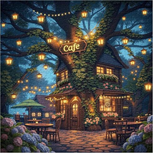 ألغاز مقهى Treehouse للبالغين 1000 قطعة، ألغاز الصور المقطوعة في ليلة الغابة الخيالية، مشهد مقهى الشجرة السحرية in Saudi Arabia