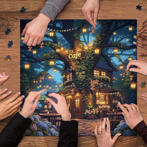 ألغاز مقهى Treehouse للبالغين 1000 قطعة، ألغاز الصور المقطوعة في ليلة الغابة الخيالية، مشهد مقهى الشجرة السحرية in Saudi Arabia