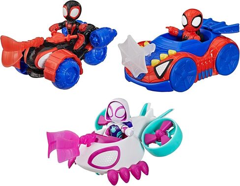 Marvel Spidey and his Amazing Friends Action Figure and Toy Vehicle 3 Pack, 3 Poseable 3-Inch Figures, 3 Vehicles, 3 Accessories, Super Hero Toys, 3+ in Saudi Arabia