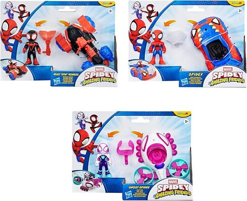 Marvel Spidey and his Amazing Friends Action Figure and Toy Vehicle 3 Pack, 3 Poseable 3-Inch Figures, 3 Vehicles, 3 Accessories, Super Hero Toys, 3+ in Saudi Arabia