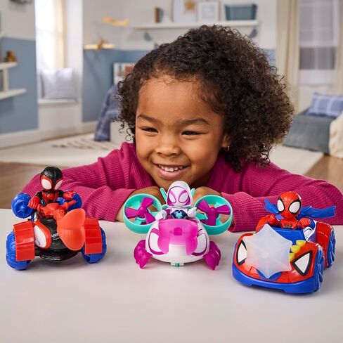 Marvel Spidey and his Amazing Friends Action Figure and Toy Vehicle 3 Pack, 3 Poseable 3-Inch Figures, 3 Vehicles, 3 Accessories, Super Hero Toys, 3+ in Saudi Arabia