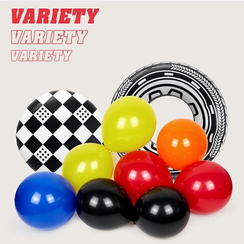 132pcs Race Car Balloon Arch Kit, Race Car Party Decorations with Black Blue Yellow Red Orange Balloons Checkered Wheels Foil Balloons for One Two Fast Race Car Birthday Party Decorations in Saudi Arabia