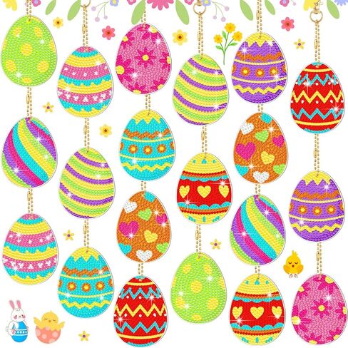Skylety 20 Pcs Easter Diamond Art Ornaments Easter Egg Diamond Painting Kits for Adult 5d DIY Gift Wrap Tags with Rope Hanging Ornaments for Home Craft Party Decor in Saudi Arabia