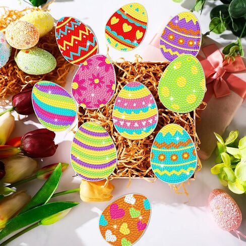 Skylety 20 Pcs Easter Diamond Art Ornaments Easter Egg Diamond Painting Kits for Adult 5d DIY Gift Wrap Tags with Rope Hanging Ornaments for Home Craft Party Decor in Saudi Arabia