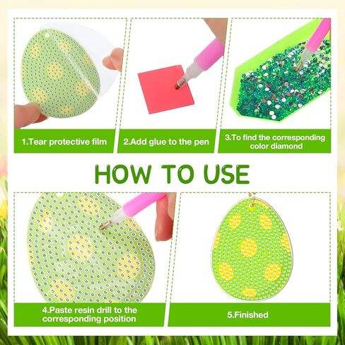Skylety 20 Pcs Easter Diamond Art Ornaments Easter Egg Diamond Painting Kits for Adult 5d DIY Gift Wrap Tags with Rope Hanging Ornaments for Home Craft Party Decor in Saudi Arabia