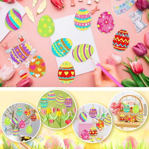Skylety 20 Pcs Easter Diamond Art Ornaments Easter Egg Diamond Painting Kits for Adult 5d DIY Gift Wrap Tags with Rope Hanging Ornaments for Home Craft Party Decor in Saudi Arabia