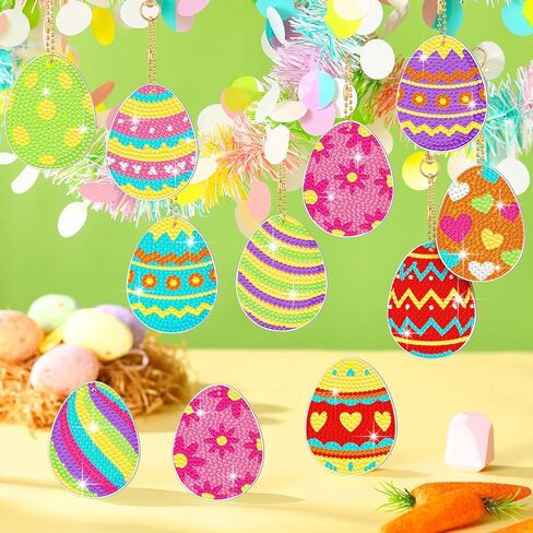 Skylety 20 Pcs Easter Diamond Art Ornaments Easter Egg Diamond Painting Kits for Adult 5d DIY Gift Wrap Tags with Rope Hanging Ornaments for Home Craft Party Decor in Saudi Arabia