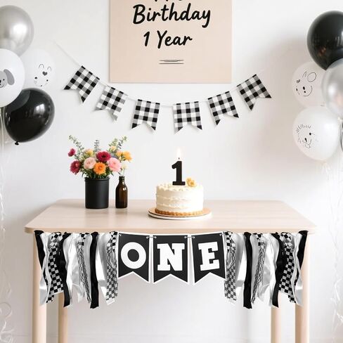 لافتة كرسي مرتفع رقم واحد للسباق، زينة عيد ميلاد سريعة للأولاد، لافتة كرسي مرتفع لسباق السيارات زينة عيد الميلاد الأول للصبي، إكليل السباق مع أعلام مربعة باللونين الأسود والأبيض in Kuwait