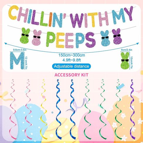 ديكورات حفلات عيد الفصح، بريق تشيلين مع دوامات راية بيبس، ديكورات بيبس قطع مركزية على شكل قرص العسل، لافتة عيد الفصح الملونة على شكل أرنب لمكتب الفصل الدراسي والمنزل والربيع ومستلزمات حفلات عيد الفصح in Kuwait