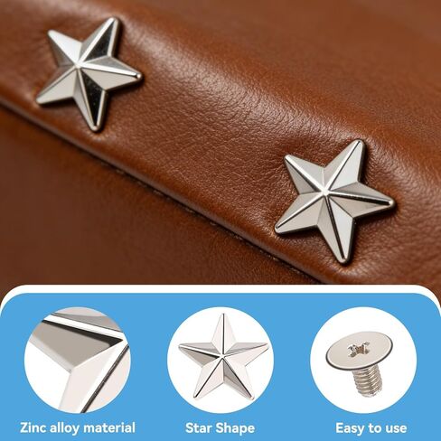 50 Sets 14mm Leather Star Rivets Studs, 0.6 Inch Metal Rivets Silver Star Studs Garment Zinc Alloy Screw Back Studs for Leather Craft, Shoes, Bags, Jackets, Belts Decoration in Kuwait
