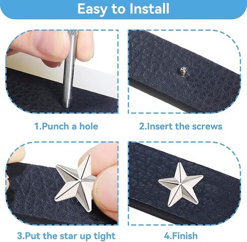 50 Sets 14mm Leather Star Rivets Studs, 0.6 Inch Metal Rivets Silver Star Studs Garment Zinc Alloy Screw Back Studs for Leather Craft, Shoes, Bags, Jackets, Belts Decoration in Kuwait