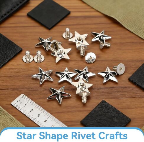 50 Sets 14mm Leather Star Rivets Studs, 0.6 Inch Metal Rivets Silver Star Studs Garment Zinc Alloy Screw Back Studs for Leather Craft, Shoes, Bags, Jackets, Belts Decoration in Kuwait