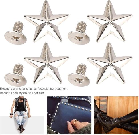 50 Sets 14mm Leather Star Rivets Studs, 0.6 Inch Metal Rivets Silver Star Studs Garment Zinc Alloy Screw Back Studs for Leather Craft, Shoes, Bags, Jackets, Belts Decoration in Kuwait