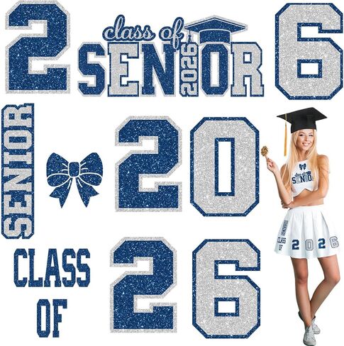Senior Class of 2026 Iron on Patches Decals Glitter Heat Transfer Graduation Decoration Skirts Shirts Iron on Cap Letters Bow Transfer for Fabric Clothing DIY Crafts(Orange and Black) in Saudi Arabia
