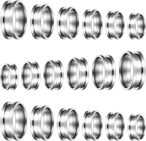 18 Pcs Stainless Steel Grooved Ring Blanks, Round Inlay Ring Core Blank 8mm Wide Round Grooved Inlay Rings Blanks for Jewelry Making Kit Men Women DIY Craft Supplies US Size 7-12(Silver) in Saudi Arabia