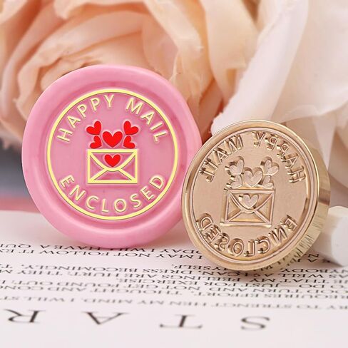 Happy Mail Wax Seal Stamp Copper Vintage Detachable Sealing Stamp Brass and A Wood Handle Pattern Stamps Head Letter Invitation Card Wedding Gift Package Holidays in Saudi Arabia