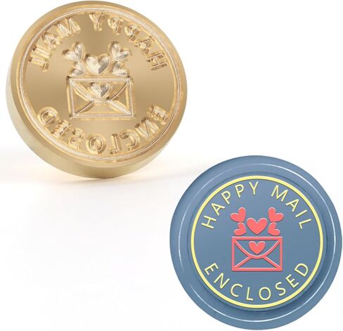 Happy Mail Wax Seal Stamp Copper Vintage Detachable Sealing Stamp Brass and A Wood Handle Pattern Stamps Head Letter Invitation Card Wedding Gift Package Holidays in Saudi Arabia