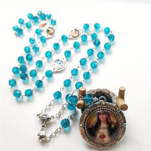 Vintage Religious Catholic Cross Rosary Necklace Beads Holy Figure Jesus Hanging Pendant Jesus Rosary Necklace Wall Cross Decoration in Saudi Arabia