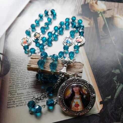 Vintage Religious Catholic Cross Rosary Necklace Beads Holy Figure Jesus Hanging Pendant Jesus Rosary Necklace Wall Cross Decoration in Saudi Arabia