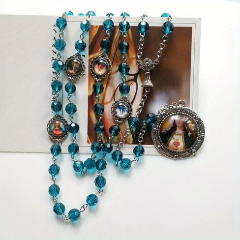 Vintage Religious Catholic Cross Rosary Necklace Beads Holy Figure Jesus Hanging Pendant Jesus Rosary Necklace Wall Cross Decoration in Saudi Arabia
