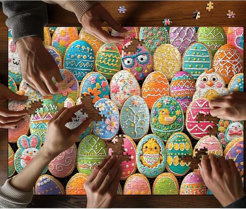 PICKFORU الألغاز بيض عيد الفصح للبالغين 1000 قطعة، لغز عيد الفصح يتميز بسكويت الدجاج المضحك الأرنب، حيوان الربيع الملونة أرنب اللغز عطلة in Saudi Arabia