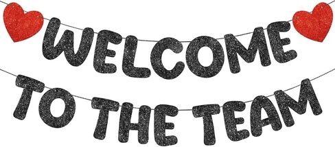 Fulmoon Pre Strung Welcome to The Team Banner with Two Heart Signs, NO DIY, Glitter Welcome Party Supplies for New Employee, Coworker, Colleague, Staff, Team Member Office Decorations(Navy Blue) in Saudi Arabia