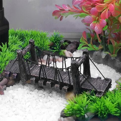 Balacoo Aquarium Decor Bridge: Resin Garden Rope Bridge Ornament for Betta Fish Tank Landscape Decoration - Dark Brown, 6.29 Inch in Saudi Arabia